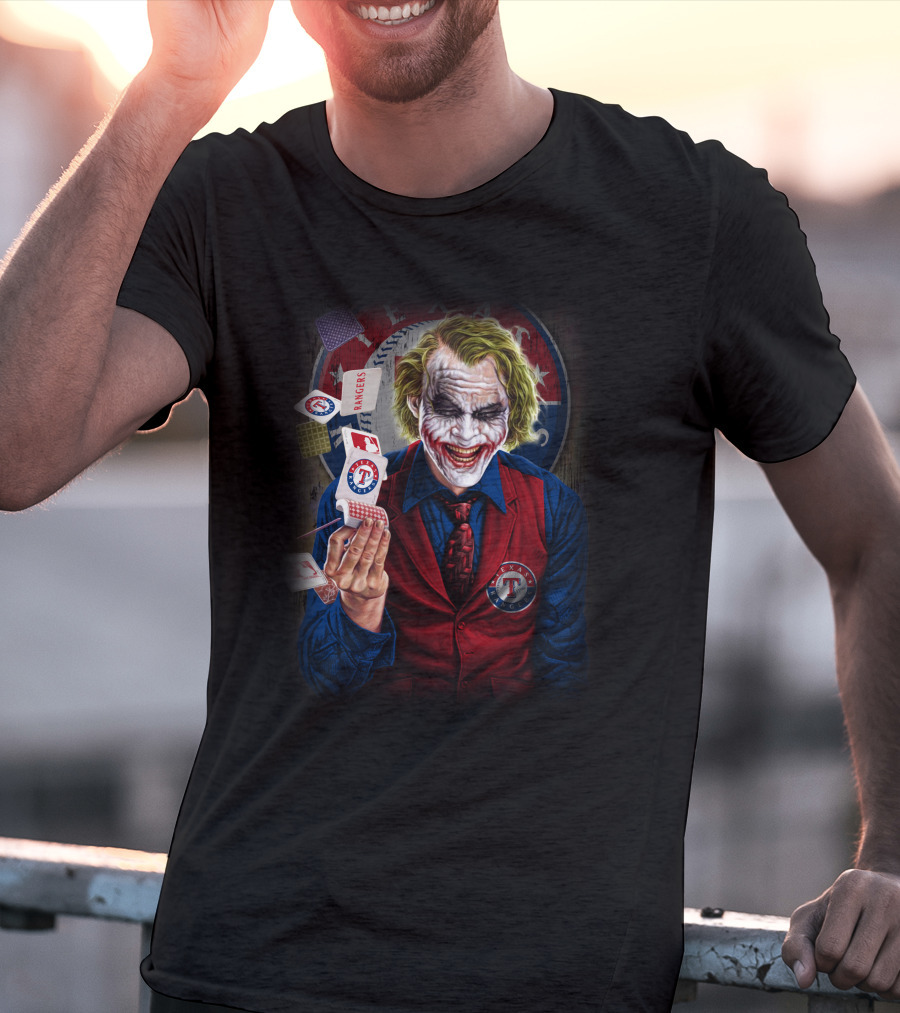 Texas Rangers Joker Playing Cards Iconic Clown Face T-Shirt