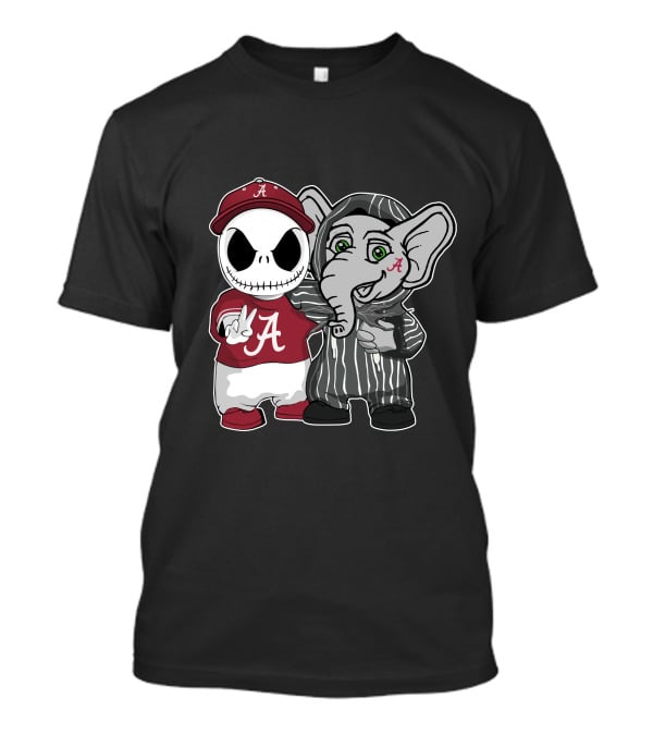 Alabama Crimson Tide Jack Skellington With Elephant In Striped T-Shirt