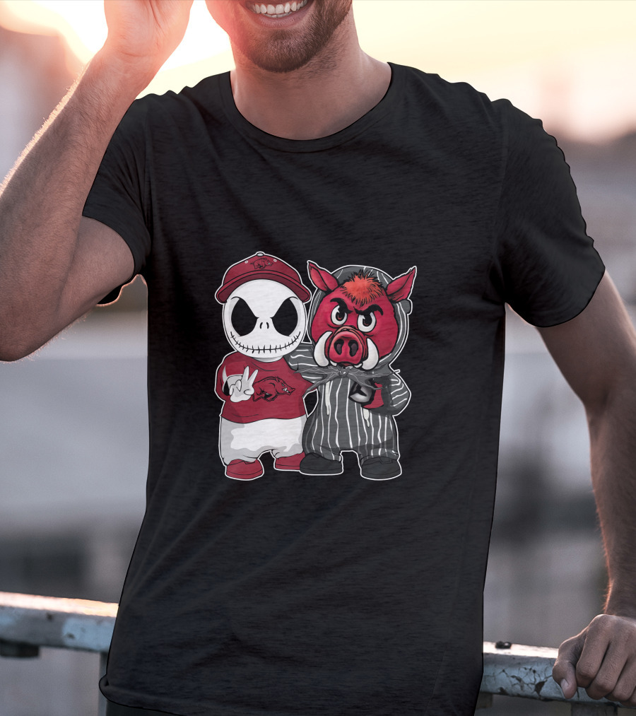 Arkansas Razorbacks Jack Skellington Pinstripe Mascot Duo T-Shirt