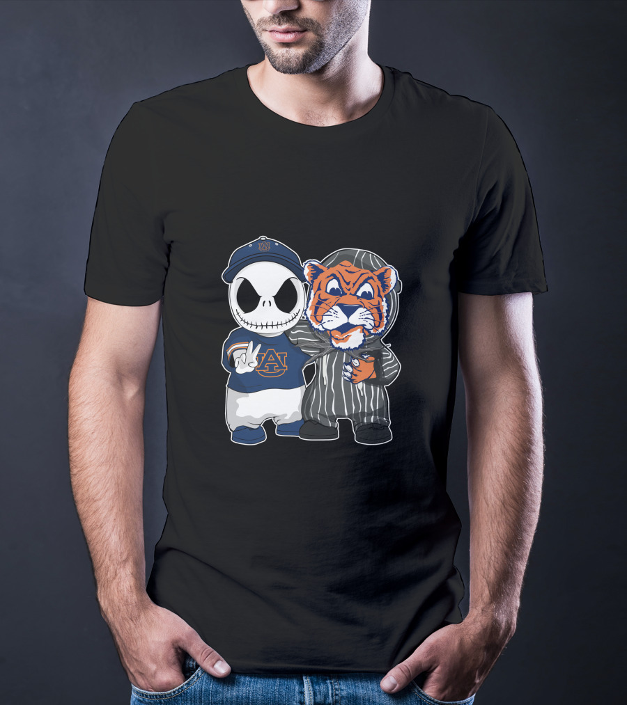 Auburn Tigers Jack Skellington And Tiger Mascot Crossover T-Shirt