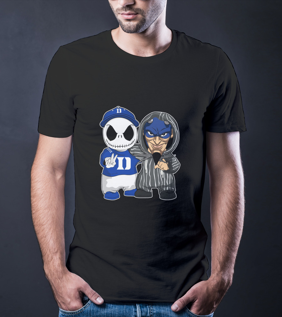 Duke Blue Devils Jack Skellington And Character In Striped T-Shirt