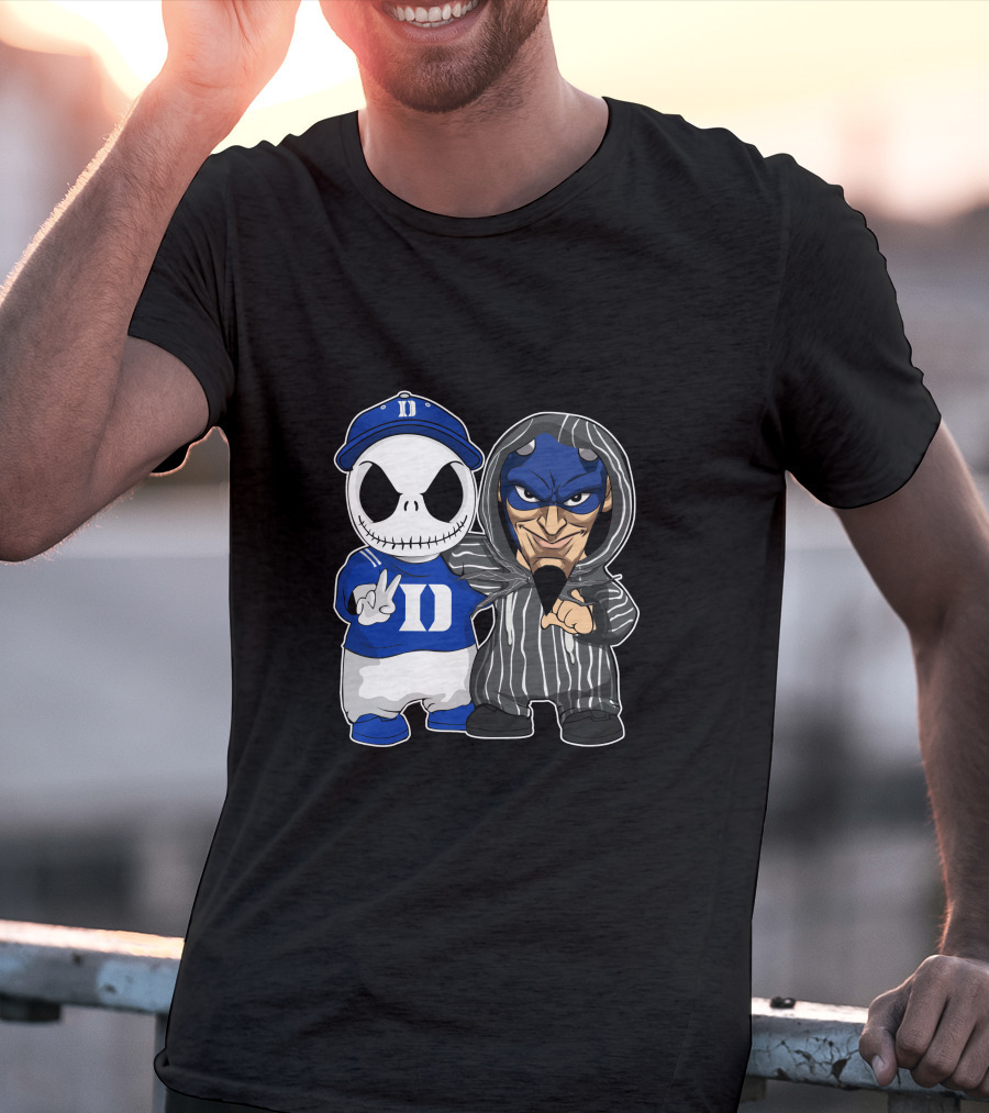 Duke Blue Devils Jack Skellington And Character In Striped T-Shirt