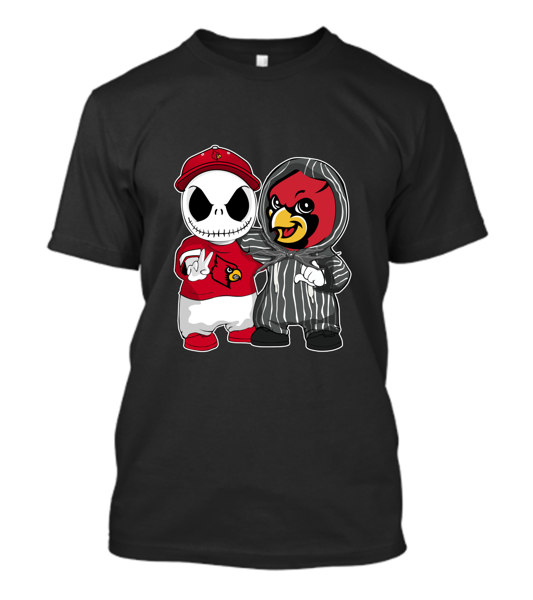 Louisville Cardinals Jack Skellington And Cardinal Mascot Duo T-Shirt