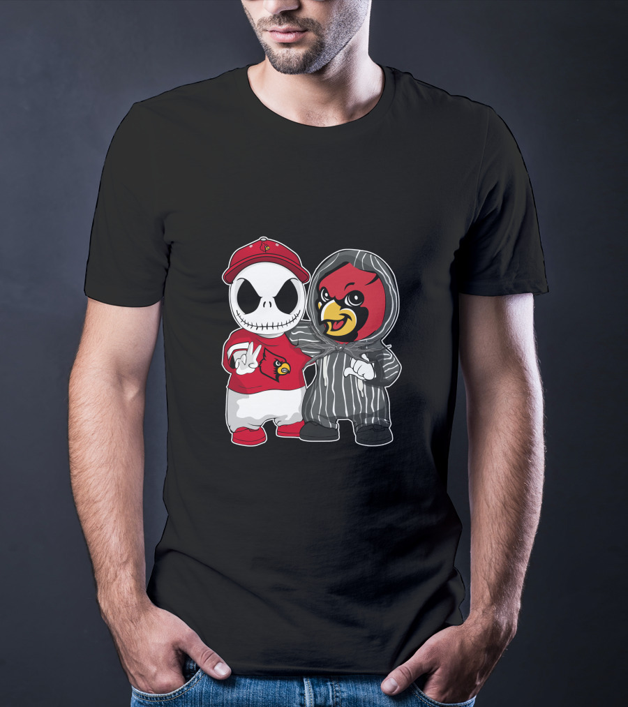Louisville Cardinals Jack Skellington And Cardinal Mascot Duo T-Shirt