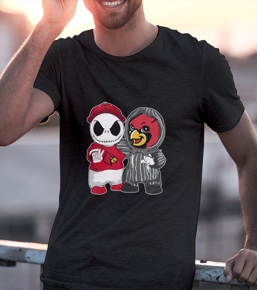 Louisville Cardinals Jack Skellington And Cardinal Mascot Duo T-Shirt