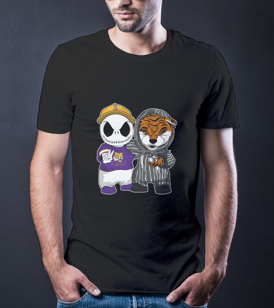 LSU Tigers Jack Skellington And Tiger Mascot Crossover T-Shirt