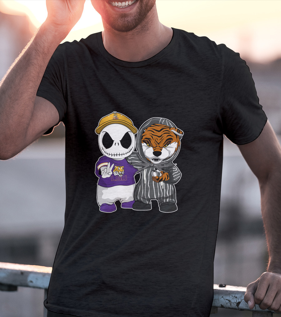 LSU Tigers Jack Skellington And Tiger Mascot Crossover T-Shirt