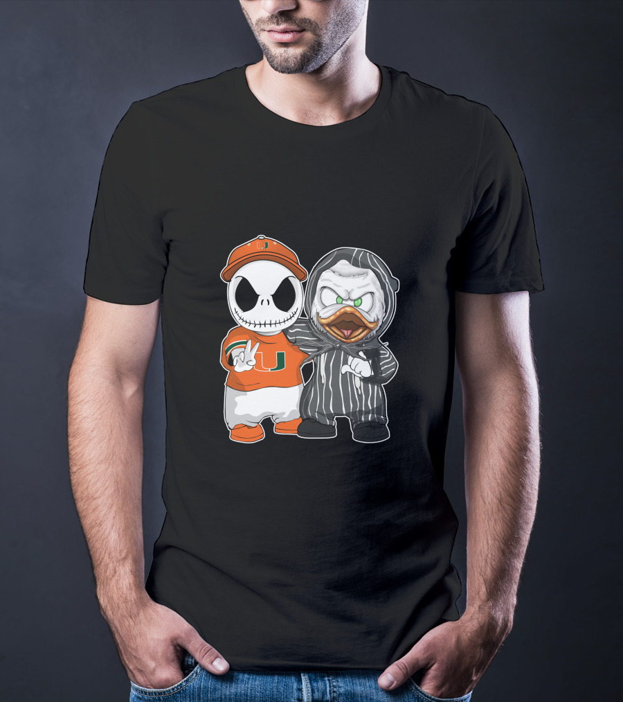 Miami Hurricanes Jack Skellington Oregon Ducks Crossover T-Shirt