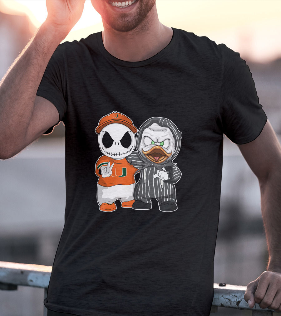 Miami Hurricanes Jack Skellington Oregon Ducks Crossover T-Shirt