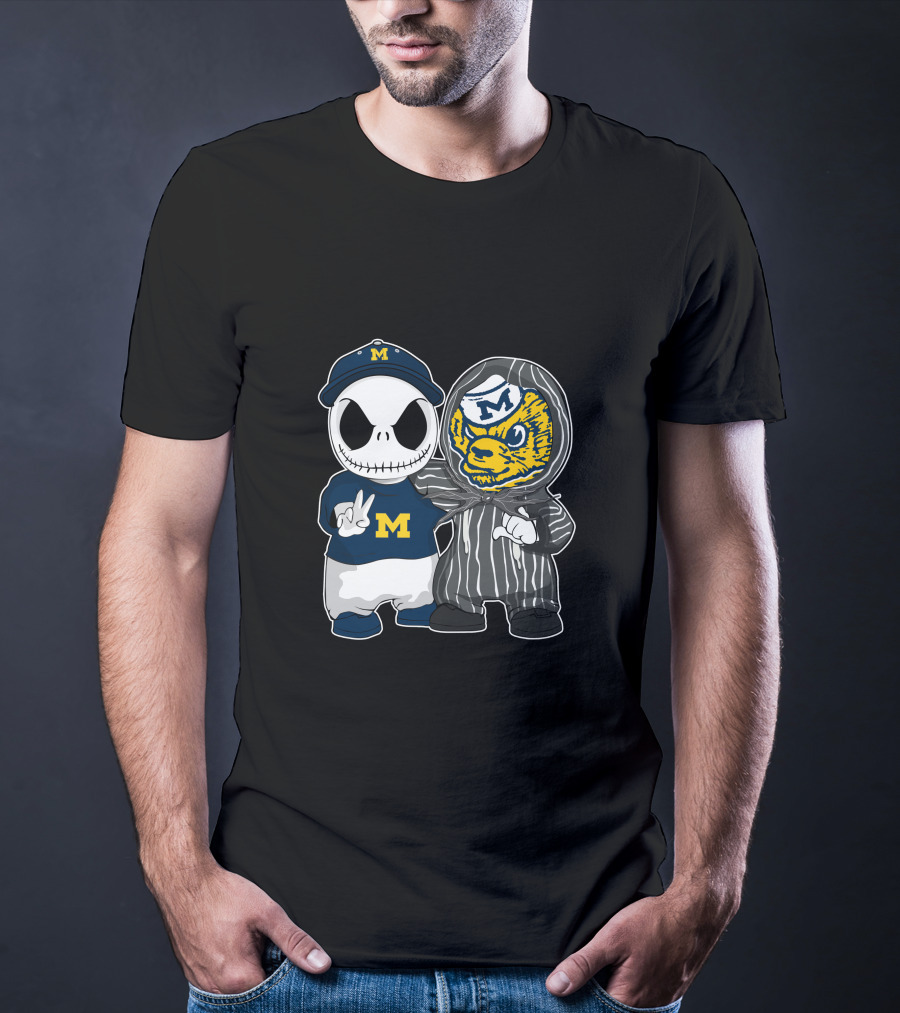 Michigan Wolverines Jack Skellington And Michigan Mascot T-Shirt