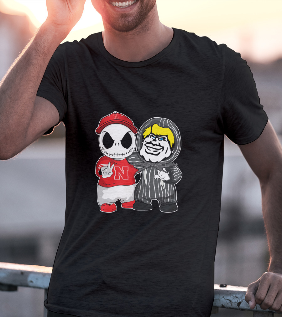 Nebraska Cornhuskers Jack Skellington With Freddy Krueger Style Character T-Shirt