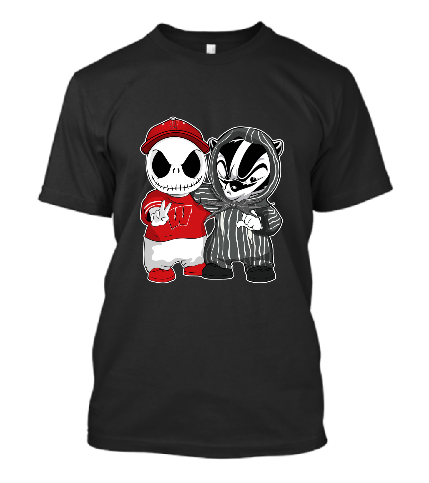 Wisconsin Badgers Jack Skellington And Bucky Badger Crossover T-Shirt