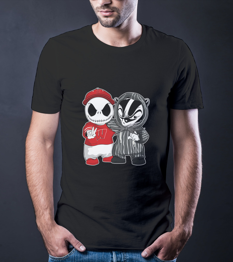 Wisconsin Badgers Jack Skellington And Bucky Badger Crossover T-Shirt
