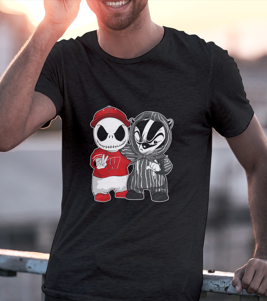 Wisconsin Badgers Jack Skellington And Bucky Badger Crossover T-Shirt