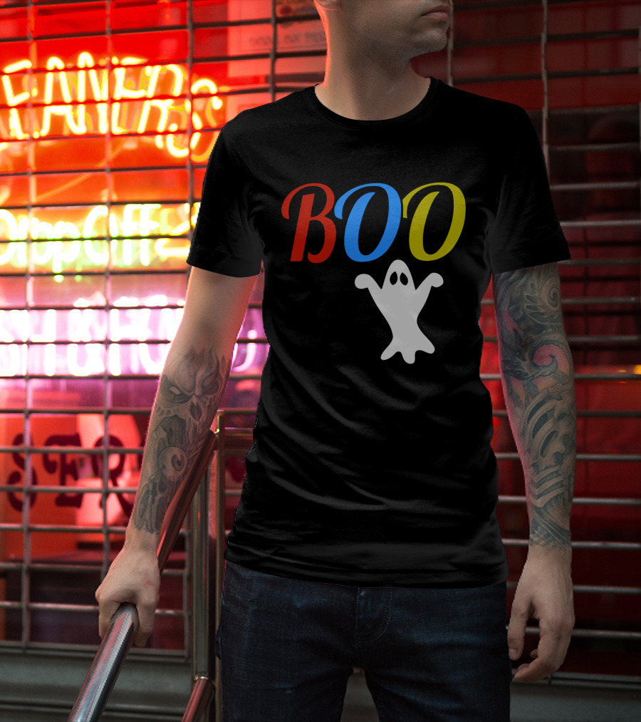 BOO Ghost Multicolor Halloween Spooky T-Shirt