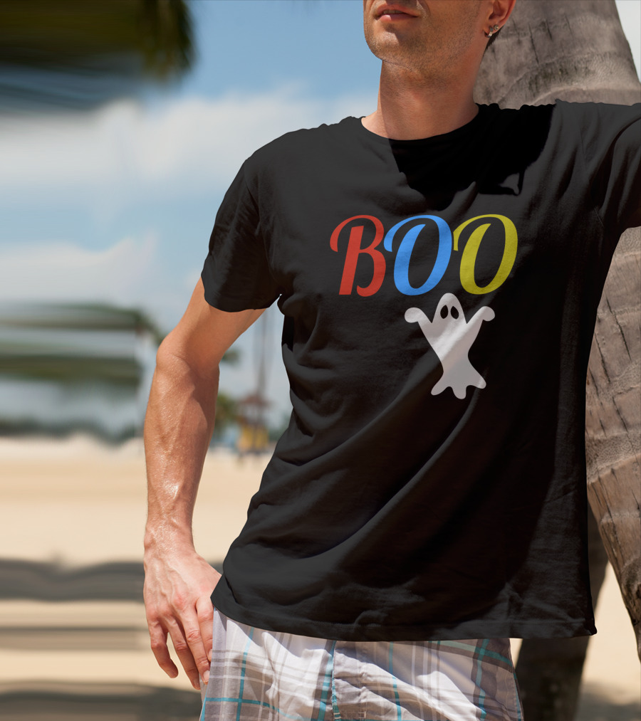 BOO Ghost Multicolor Halloween Spooky T-Shirt
