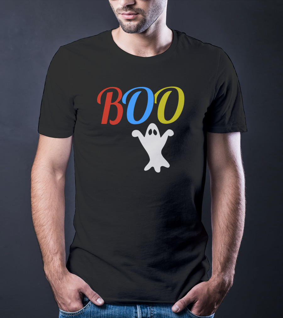 BOO Ghost Multicolor Halloween Spooky T-Shirt