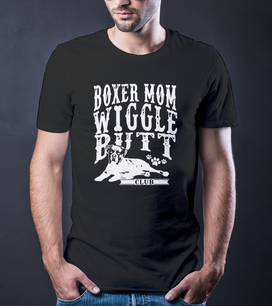 Boxer Mom Wiggle Butt Club Pawprint Dog T-Shirt