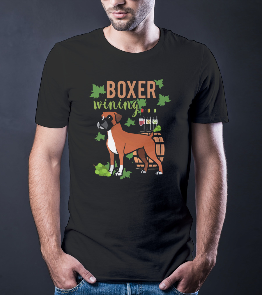 BOXER WINING GRAPES AND WINE BARREL DOG T-Shirt