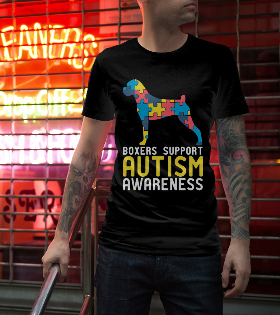 Boxers Support Autism Awareness Puzzle Dog T-Shirt