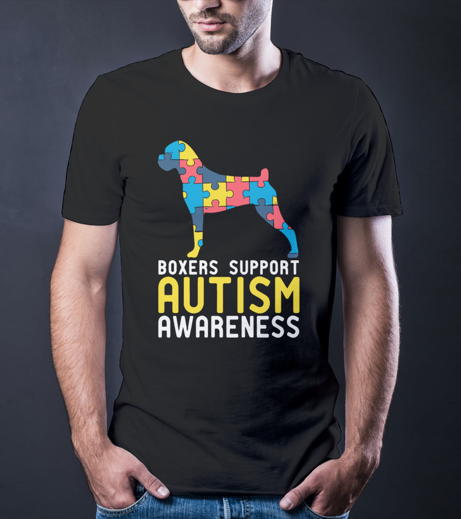 Boxers Support Autism Awareness Puzzle Dog T-Shirt
