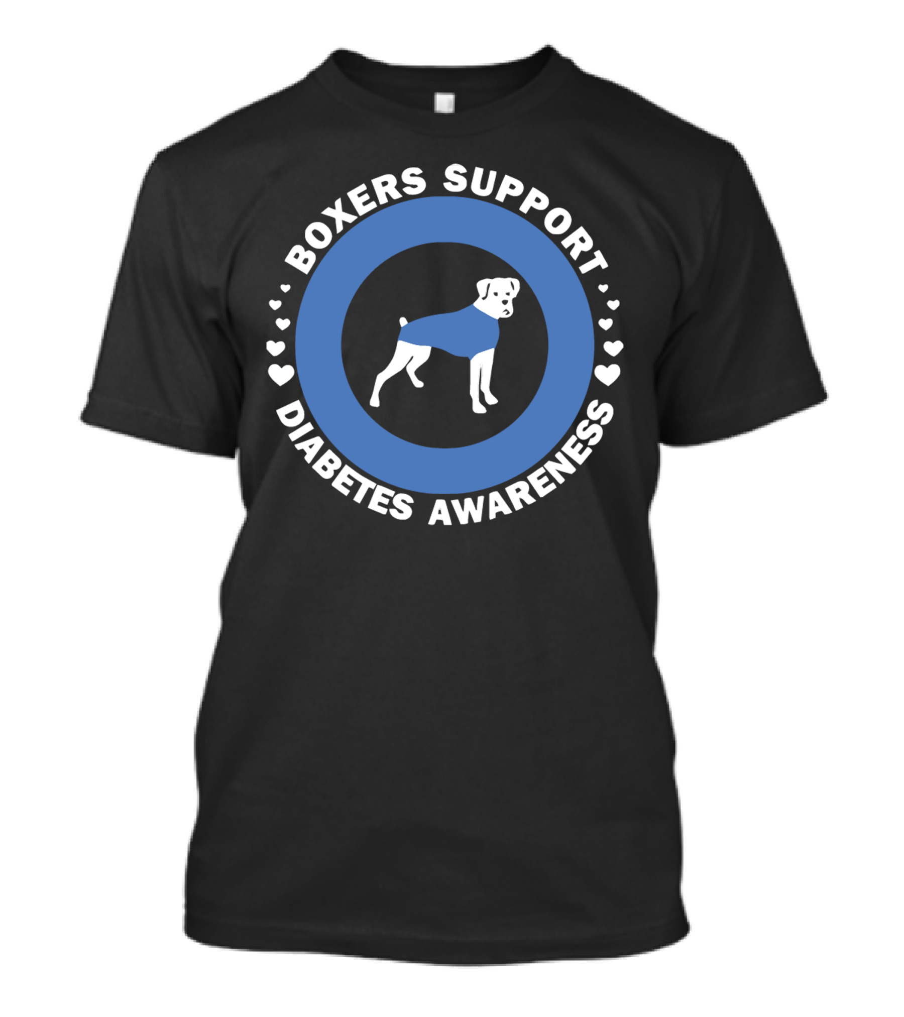Boxers Support Diabetes Awareness With Heart Symbols And Boxer In Blue Circle T-Shirt