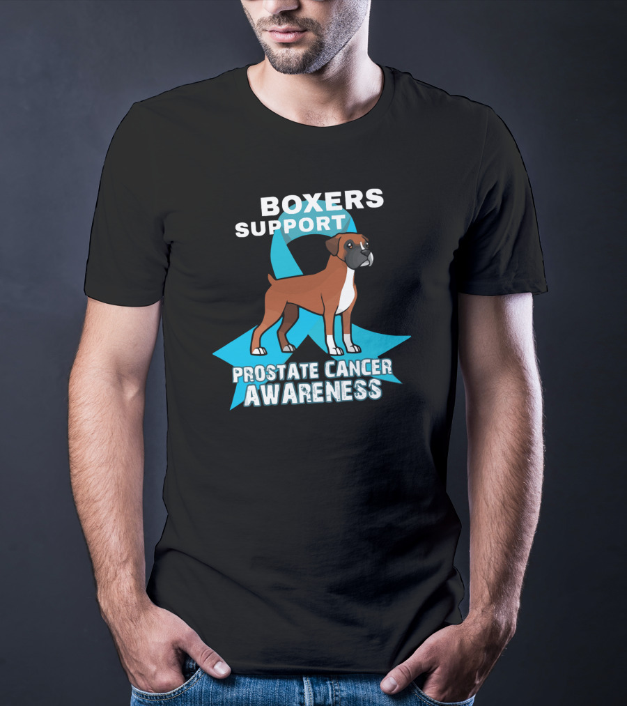 Boxers Support Prostate Cancer Awareness Ribbon Dog T-Shirt