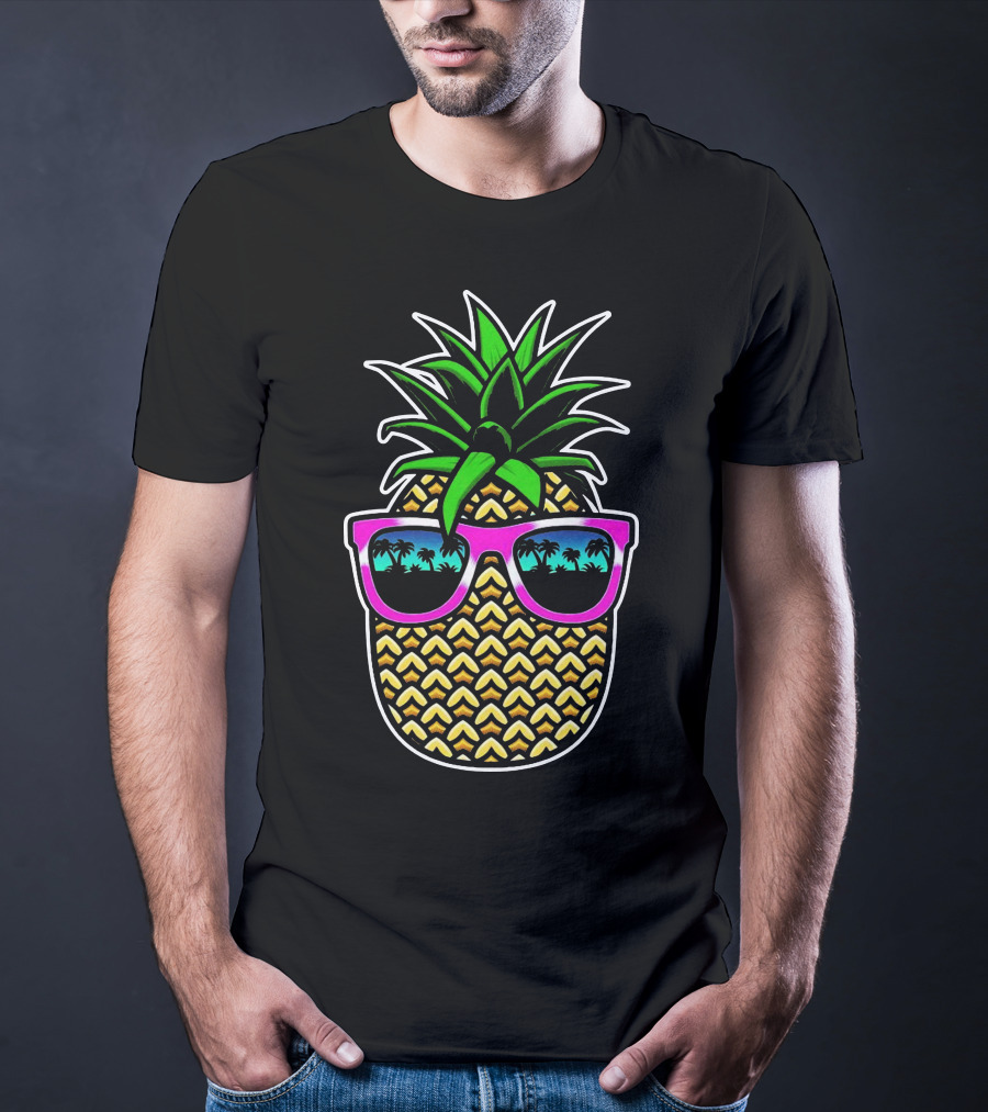 Pineapple Cool Retro Sunglasses Paradise Palm Trees T-Shirt