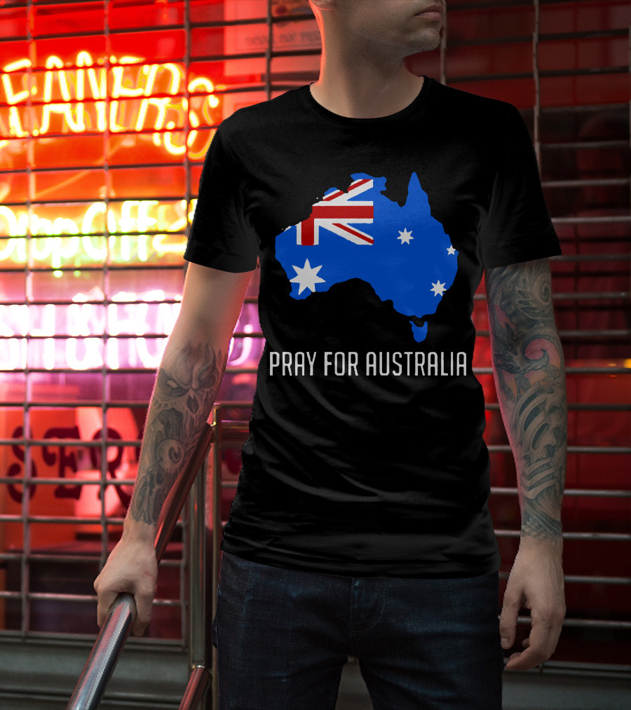 Pray For Australia Forest Fires Australia Map Flag Stars T-Shirt