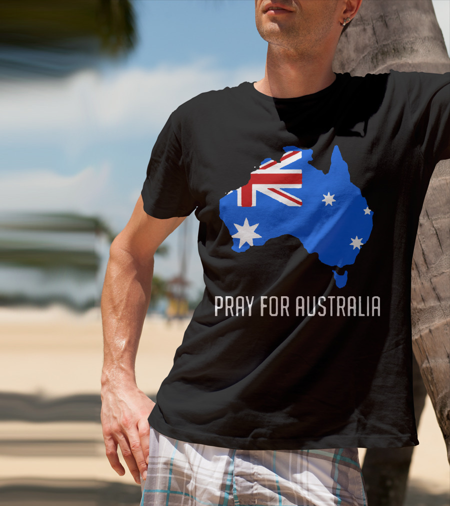 Pray For Australia Forest Fires Australia Map Flag Stars T-Shirt