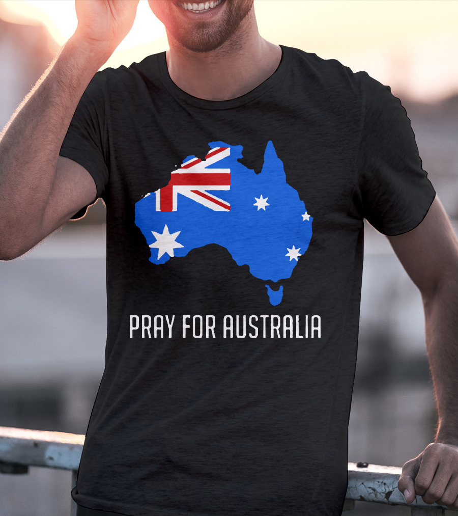 Pray For Australia Forest Fires Australia Map Flag Stars T-Shirt