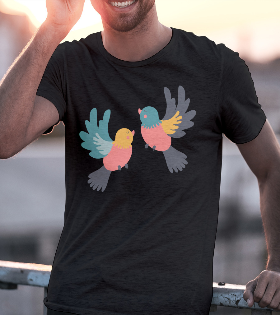 Pretty Birds Vibrant Colorful Avian Pair T-Shirt