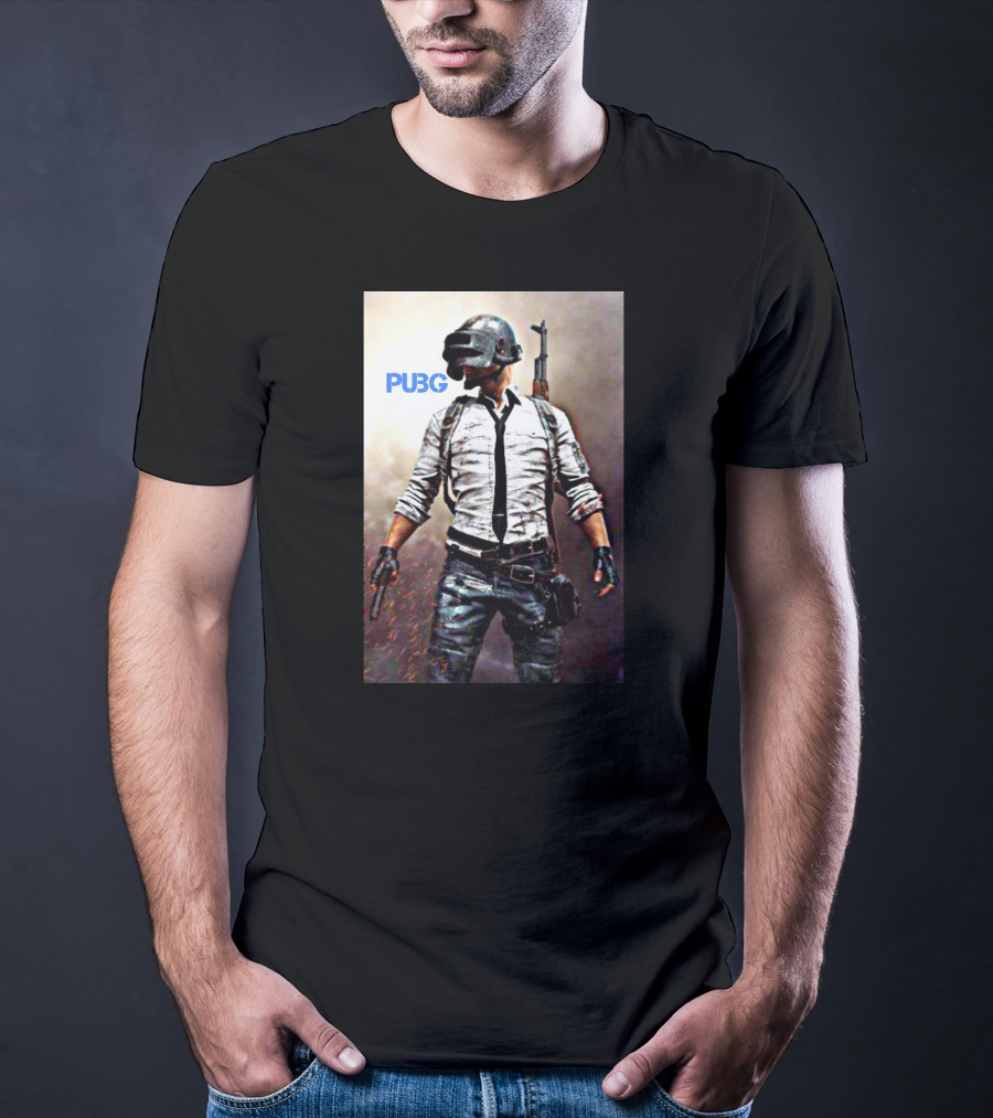 PUBG Battlegrounds Helmet Character With Gun And Tie T-Shirt