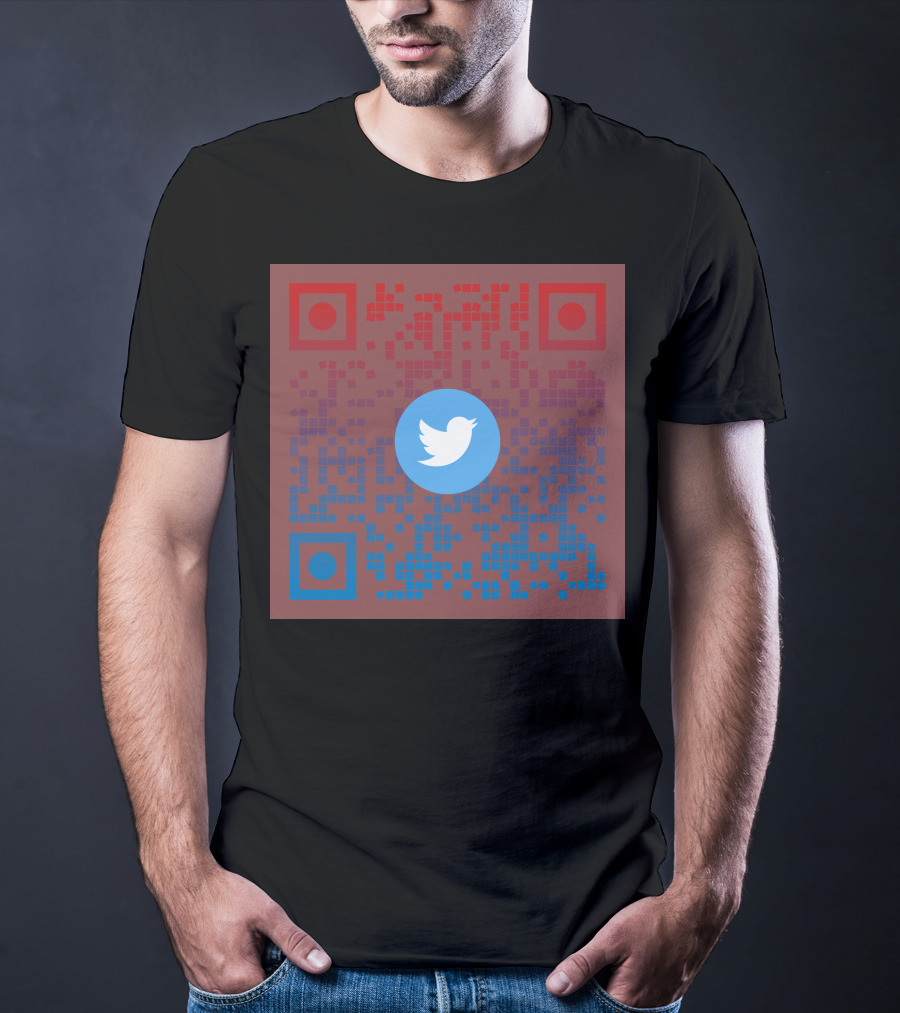 Twitter QR Code Red Blue Squares T-Shirt