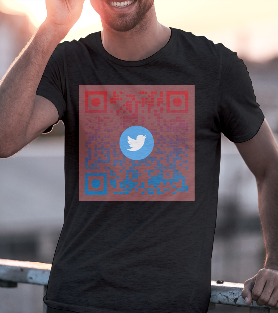 Twitter QR Code Red Blue Squares T-Shirt