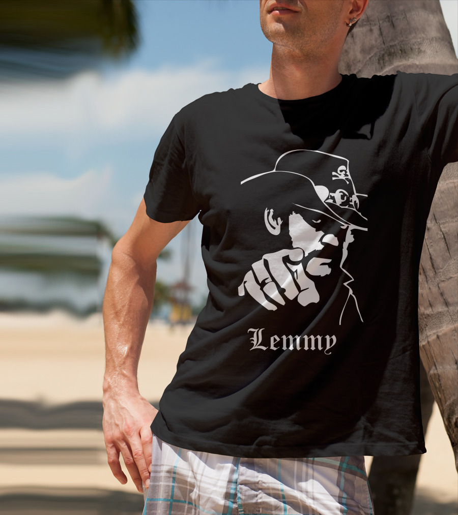 Lemmy Kilmister Memorial Tribute Iconic Figure With Hat And Crossbones T-Shirt