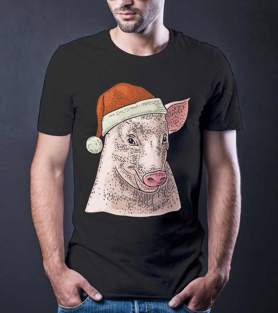 Pig In Santa Claus Cap Christmas T-Shirt