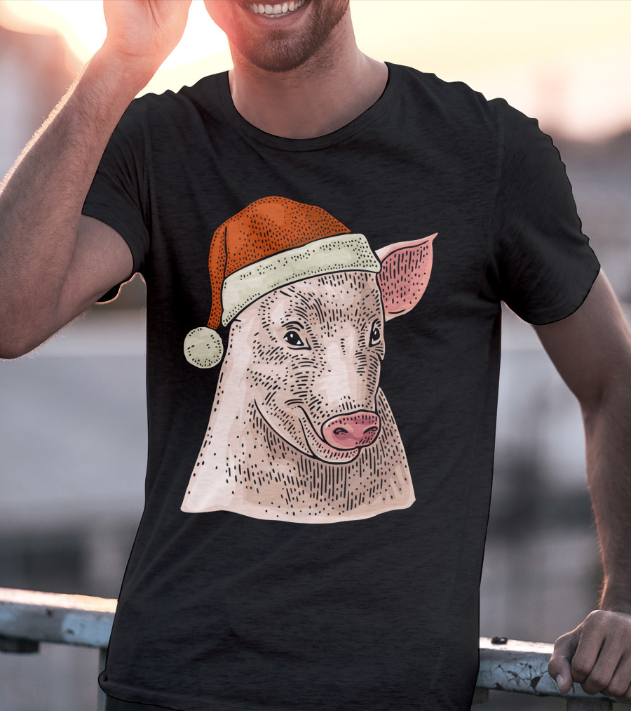 Pig In Santa Claus Cap Christmas T-Shirt