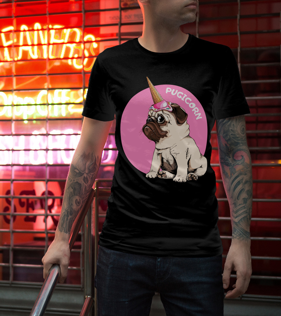 Pugicorn Ice Cream Cone Hat Cute Pug T-Shirt