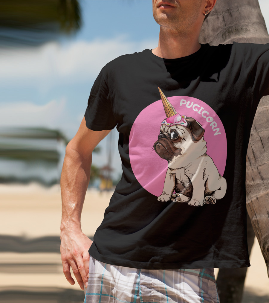 Pugicorn Ice Cream Cone Hat Cute Pug T-Shirt