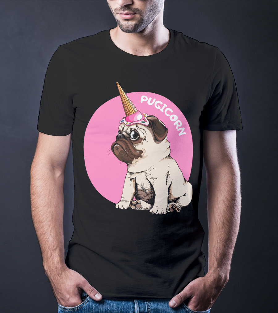 Pugicorn Ice Cream Cone Hat Cute Pug T-Shirt