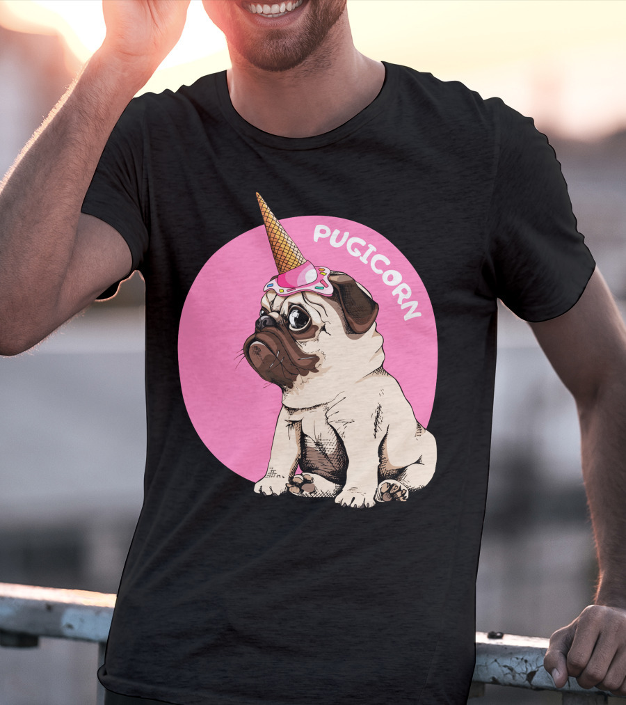 Pugicorn Ice Cream Cone Hat Cute Pug T-Shirt