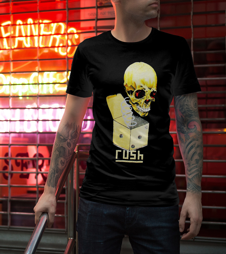 Rush Pushead Skull Springing From Dice Box T-Shirt