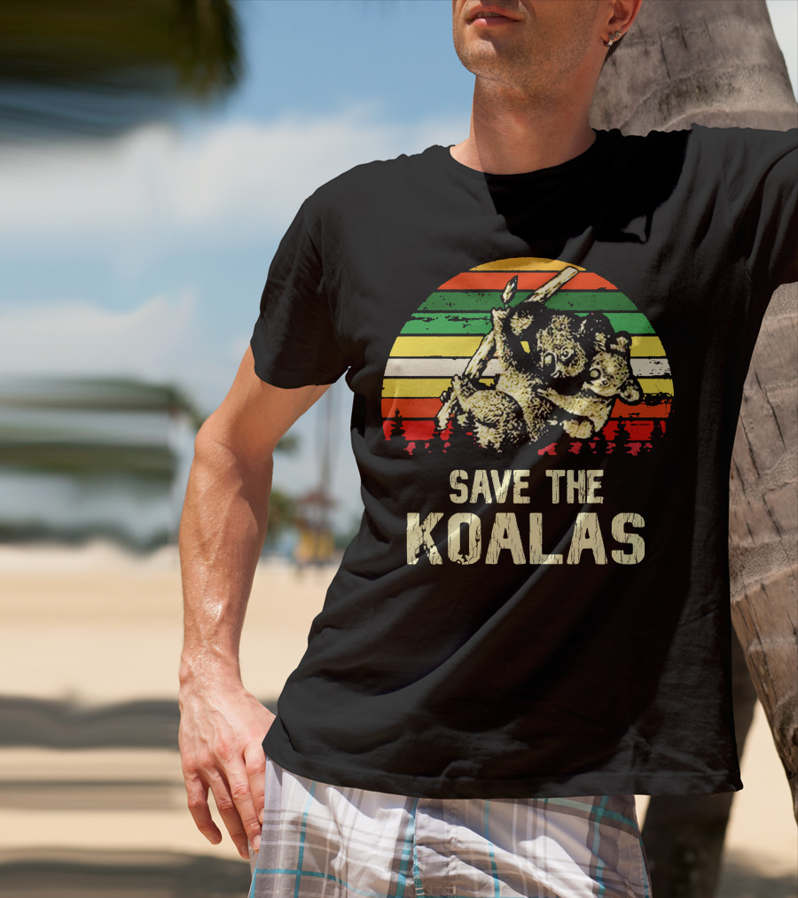 Save The Koalas Retro Sunset Conservation Message T-Shirt