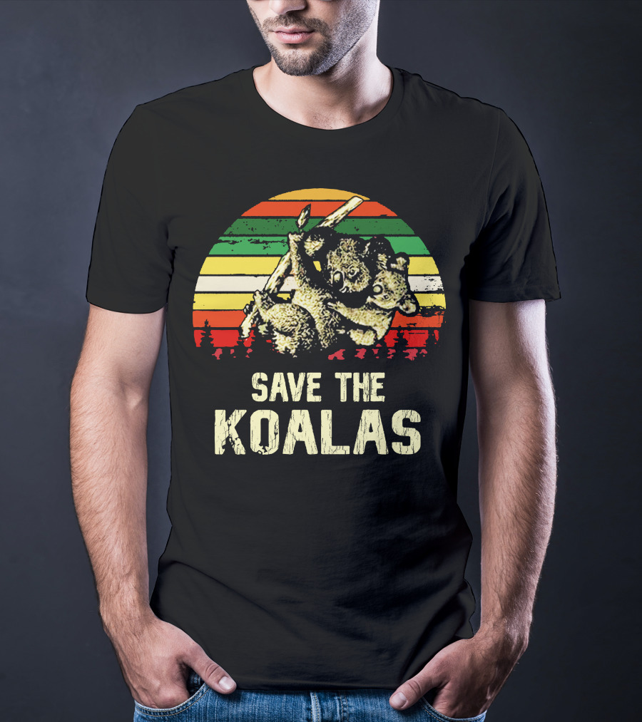 Save The Koalas Retro Sunset Conservation Message T-Shirt