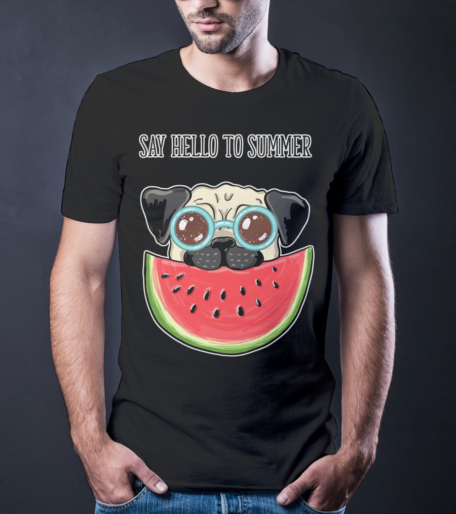 Say Hello To Summer Pug With Watermelon And Glasses T-Shirt