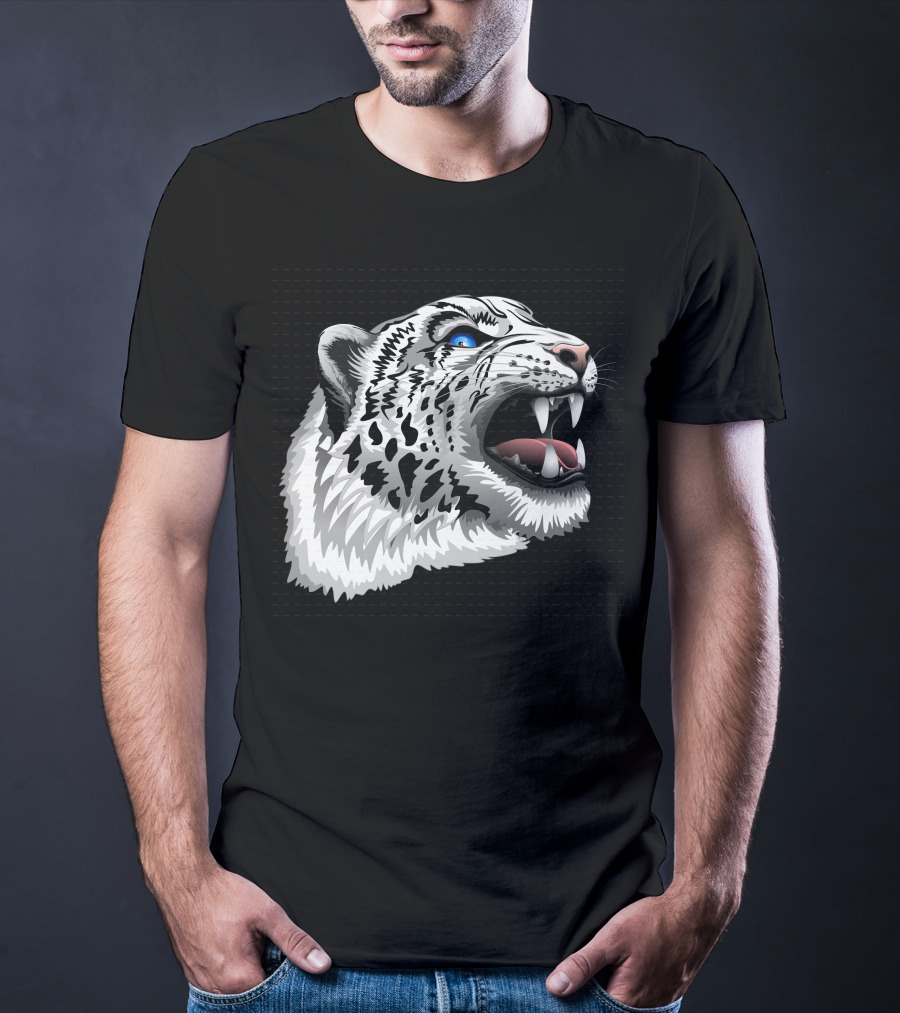 Snow Leopard Fierce Roaring Head T-Shirt