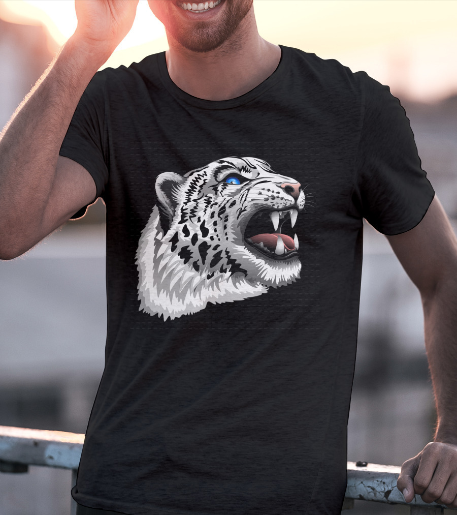 Snow Leopard Fierce Roaring Head T-Shirt