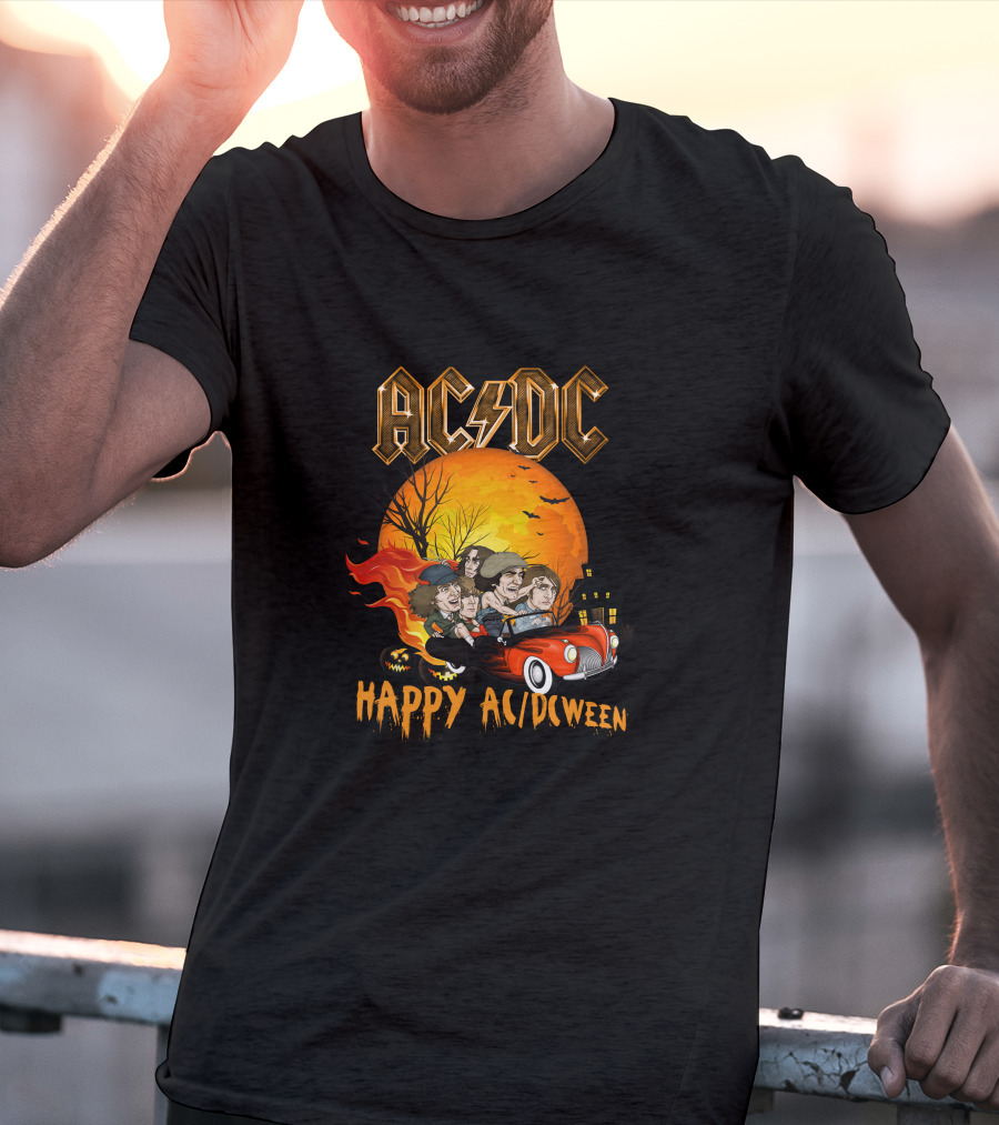 AC/DC Happy AC/DCween Halloween Theme Car And Moon Scene T-Shirt