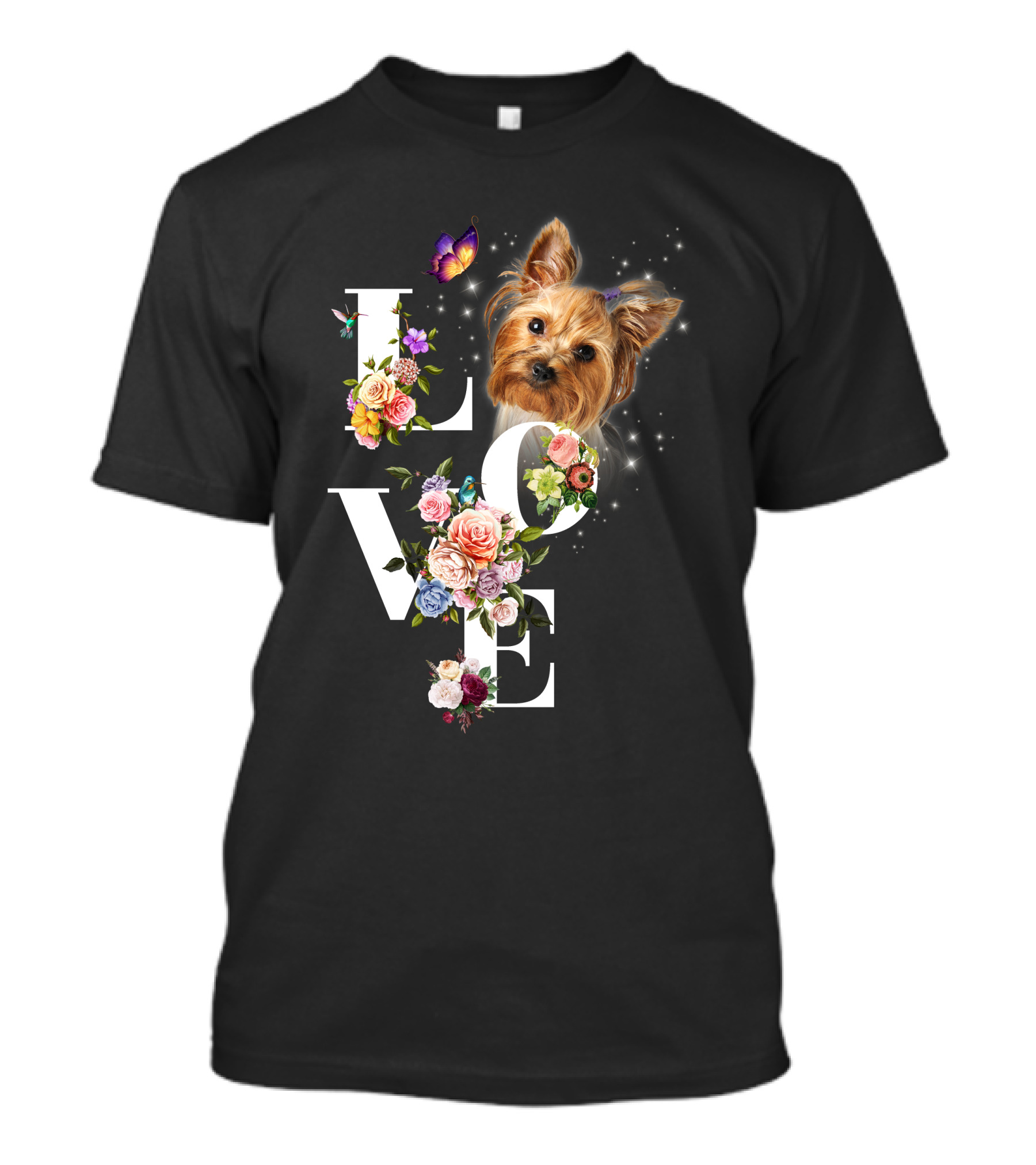 LOVE Yorkie Floral Butterfly T-Shirt